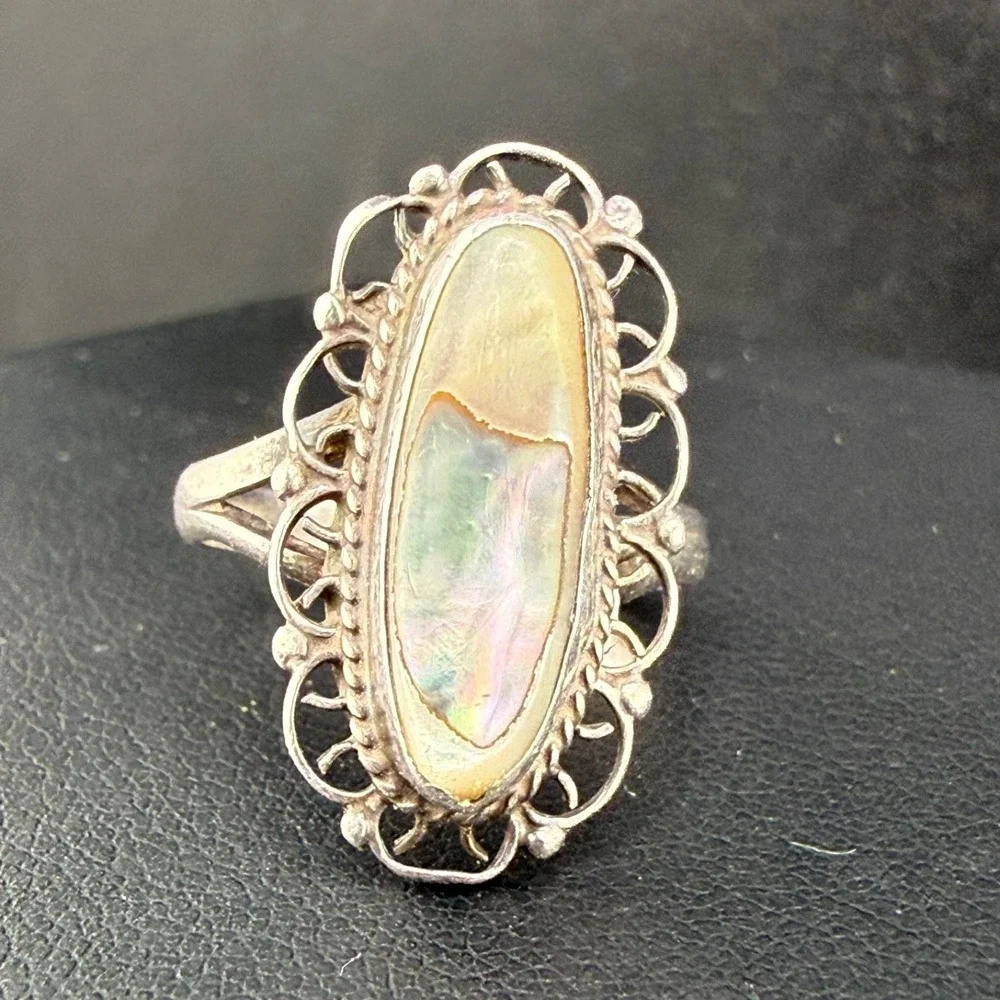 Vintage Mexican Sterling Silver Ring Abalone Signed Size 6